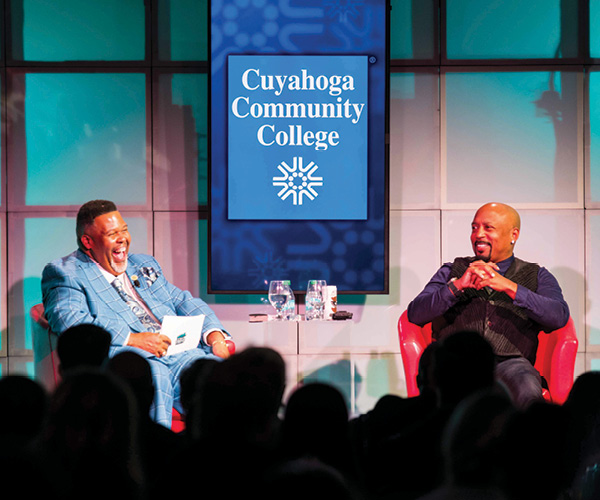 Daymond John, right, with Tri-C President Michael A. Baston