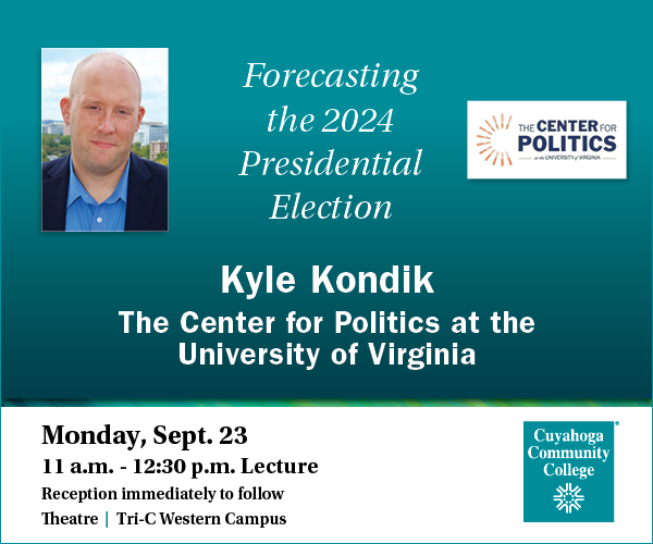 Graphic with image of Kyle Kondik and information about event on Sept. 23 at Western Campus