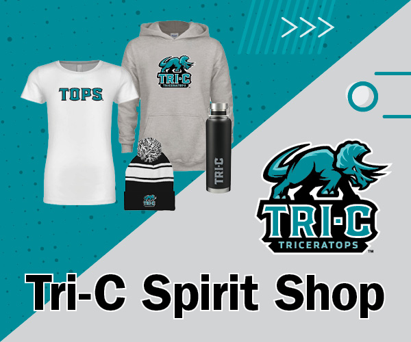 Graphic with images of apparel from Tri-C Spirit Shop