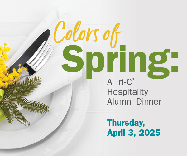 Illustration for "Colors of Spring" event. The text reads: Colors of Spring: A Tri- Hospitality Alumni Dinner, Thursday, April 3, 2025