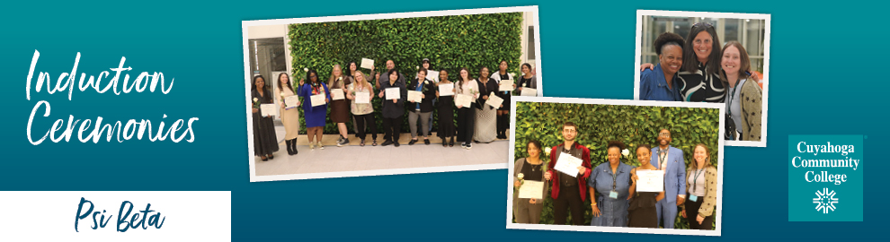 Students in groups at induction ceremony with certificates