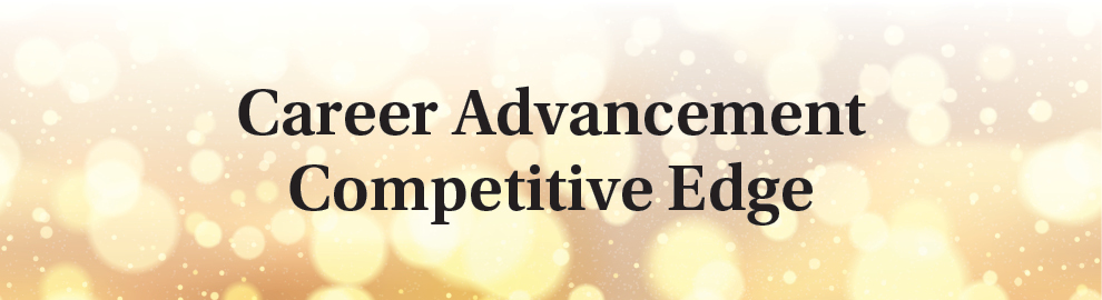 image with text "Career Advancement Competitive Edge" with champagne-colored bubbles in the background